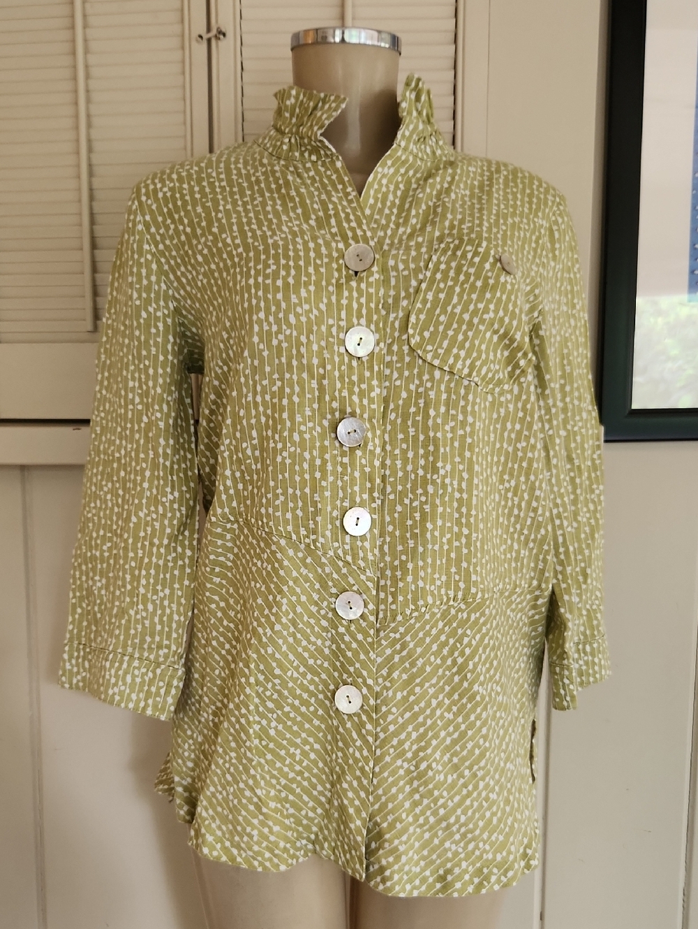 John Mark Light Green Patterned Button-Up Jacket